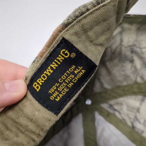 Browning Strapback Baseball Cap Brown One Size Adjustable Distressed Camouflage - Picture 9 of 9